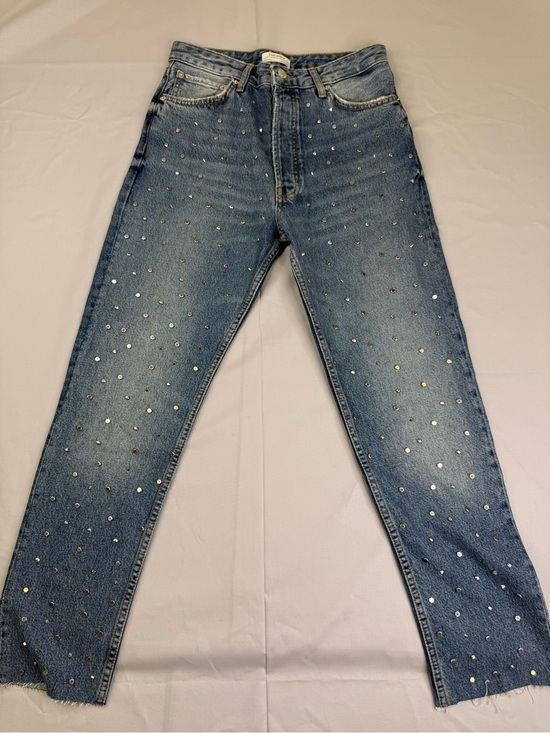 Zara Denim - Zara Blue Straight-Leg Jeans with Stud Accents